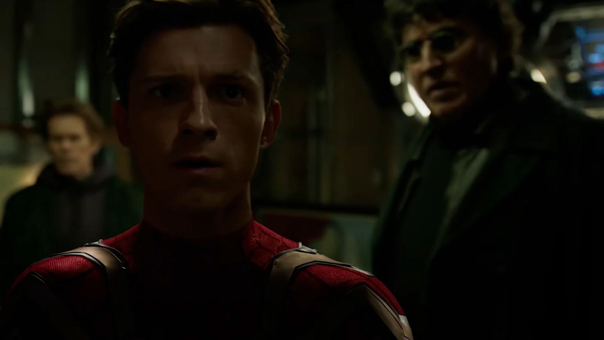 Peter Parker with Doc Ock and Norman Orborn in the background
