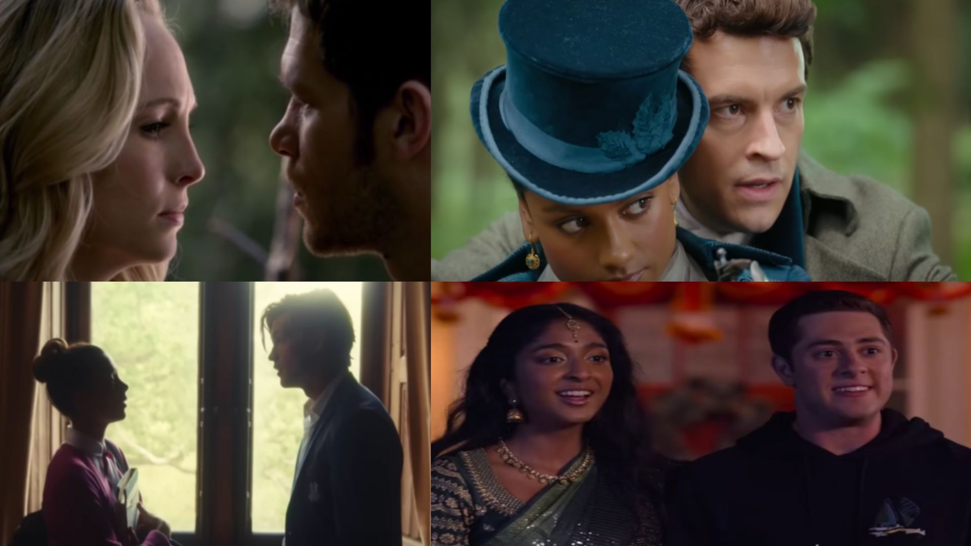 Bridgerton | Image Via: Netflix, The Vampire Diaries | Image Via: The CW, Maxton Hall | Image Via: Amazon Prime Video, Never Have I Ever | Image Via: Netflix