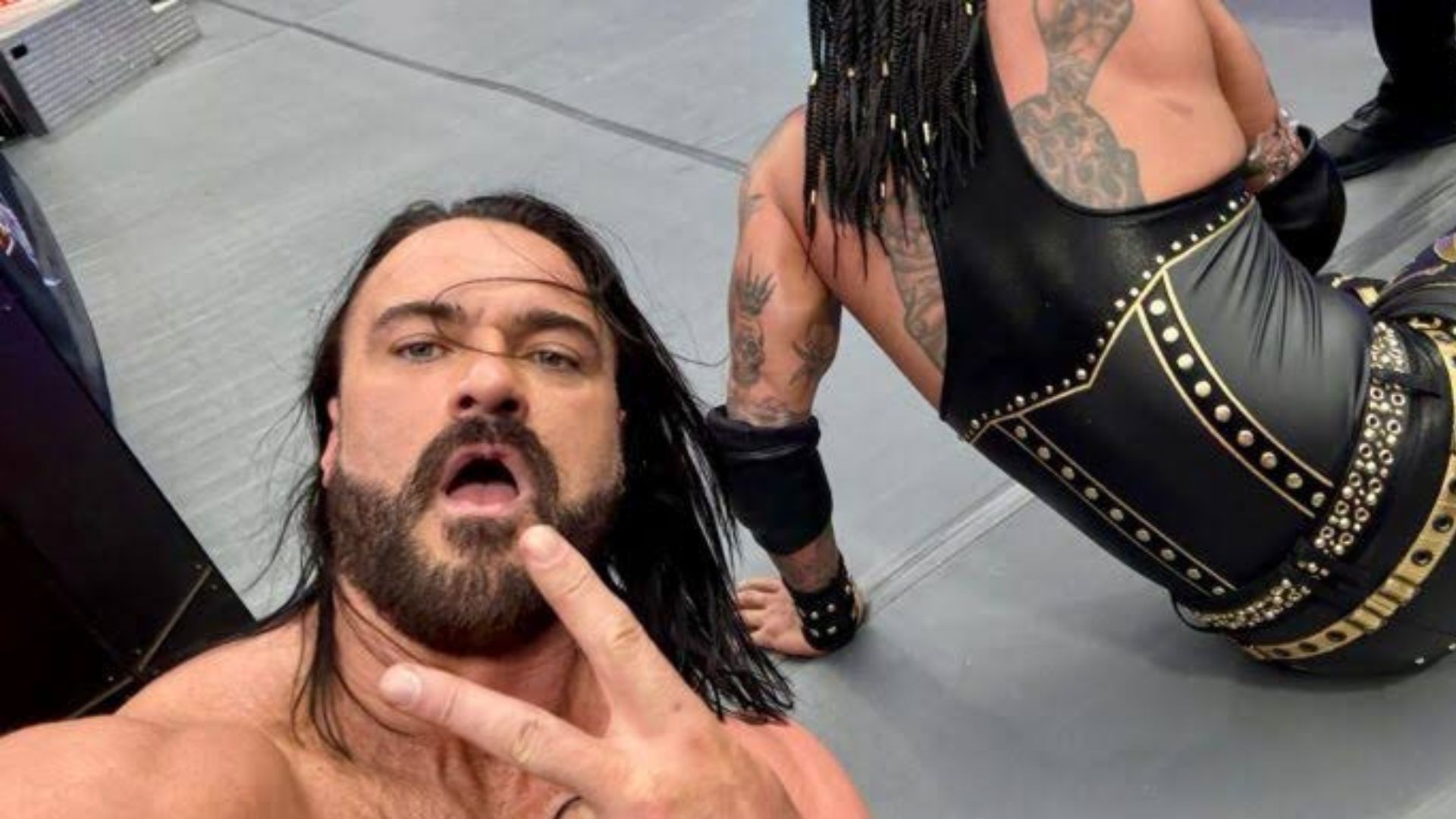 Drew McIntyre clicks selfie mid-match during WrestleMania, doom, Drew McIntyre doom, Drew McIntyre selfie,