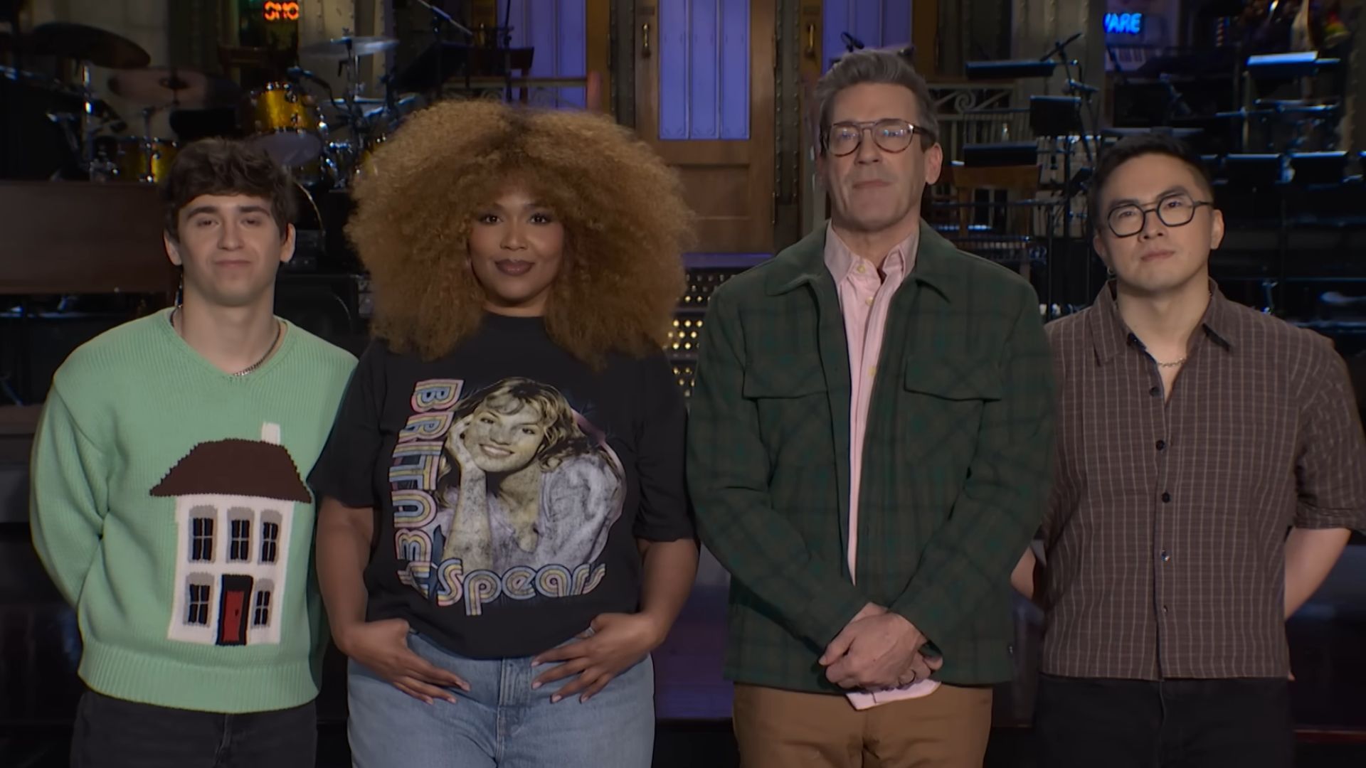 Lizzo wearing a Britney Spears t-shirt on Saturday Night Live (Image via YouTube/@saturdaynightlive)