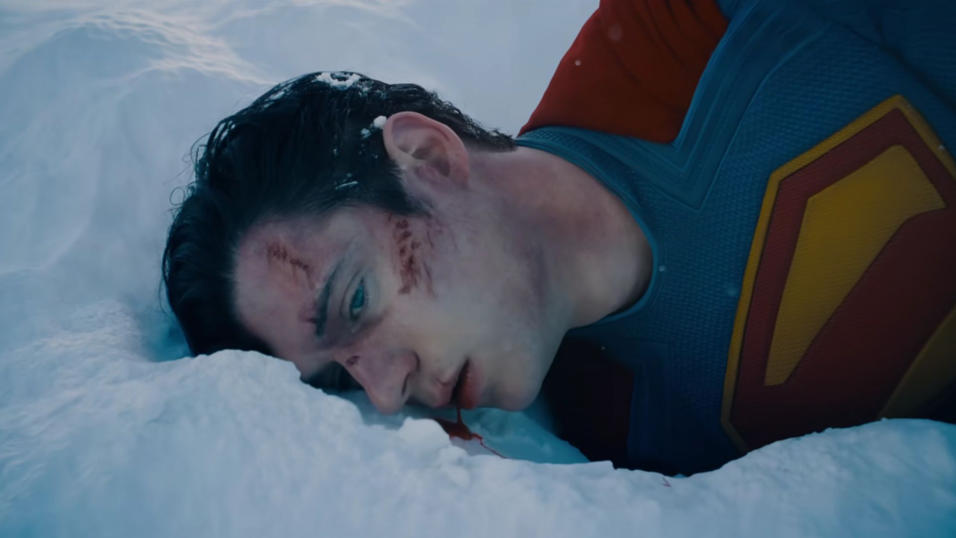 A bleeding Superman as seen in the December 2024 teaser | Image Source: Warner Bros. UK &amp; Ireland YouTube Channel