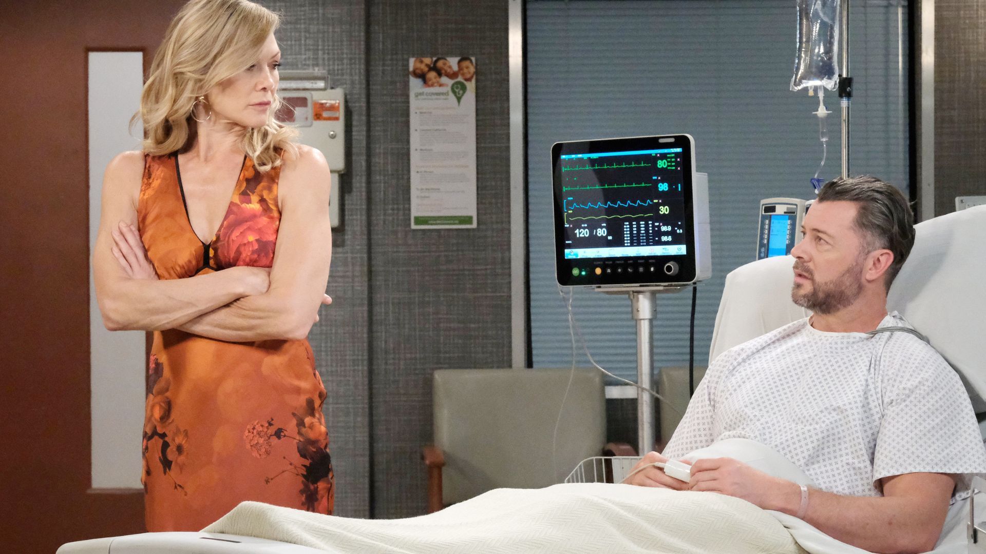 Kristen pays a visit to a newly-awake EJ in the hospital | Image: JPI