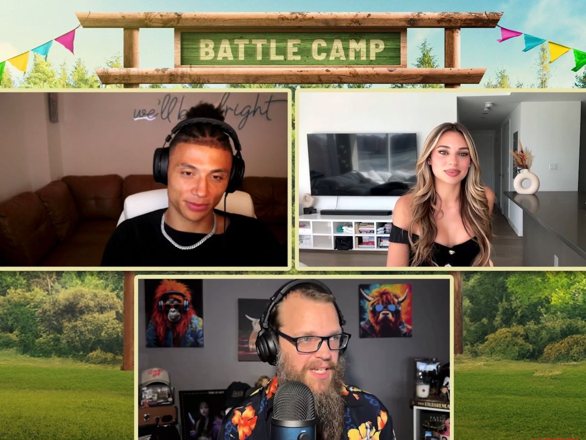 Georgia Hassarati &amp; Chase DeMoor talk Battle Camp. Image SOurce: Youtube /@The Drive-In Podcast Network