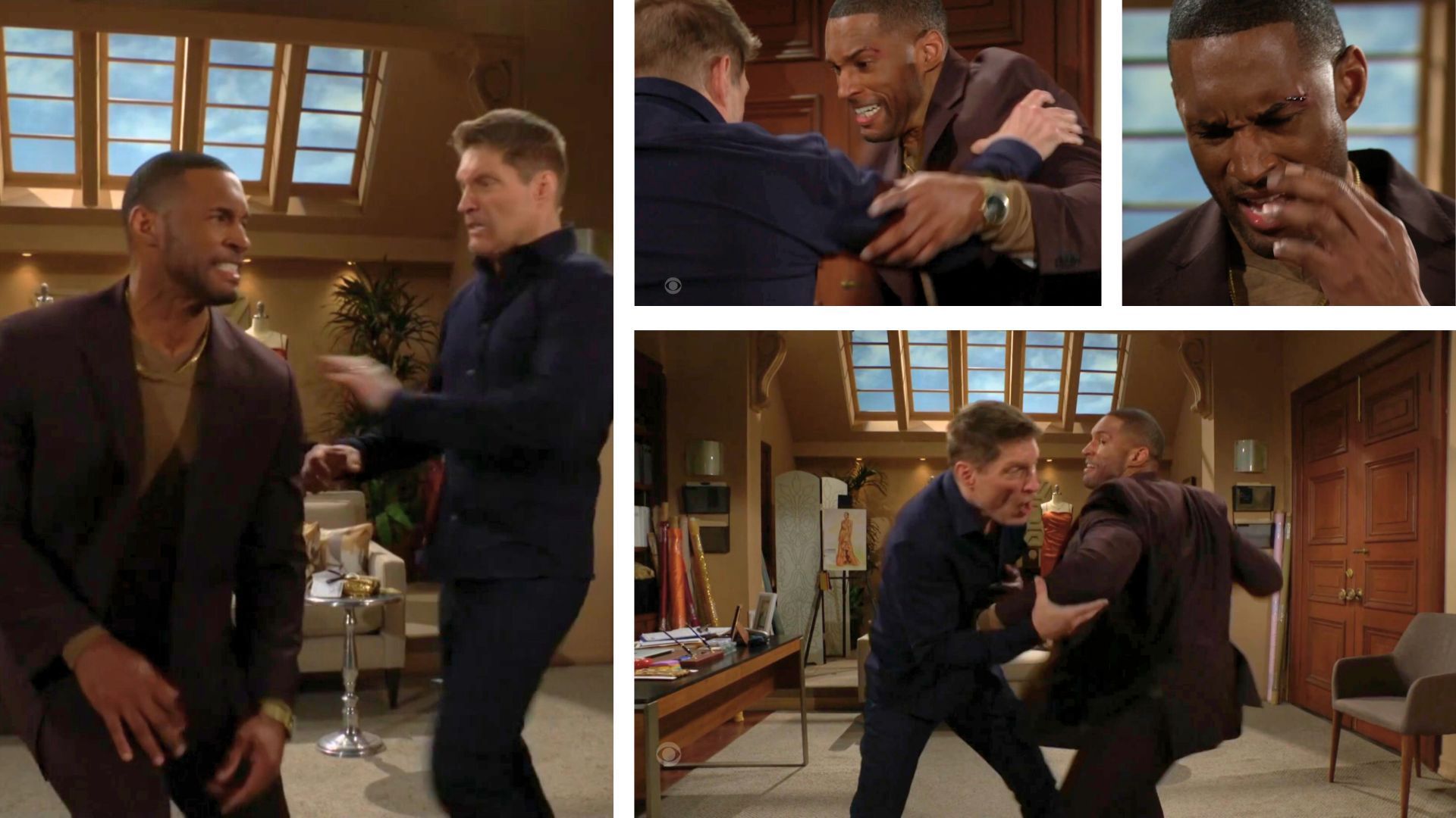 Deacon and Carter have a knock-down on The Bold and the Beautiful | Image: CBS