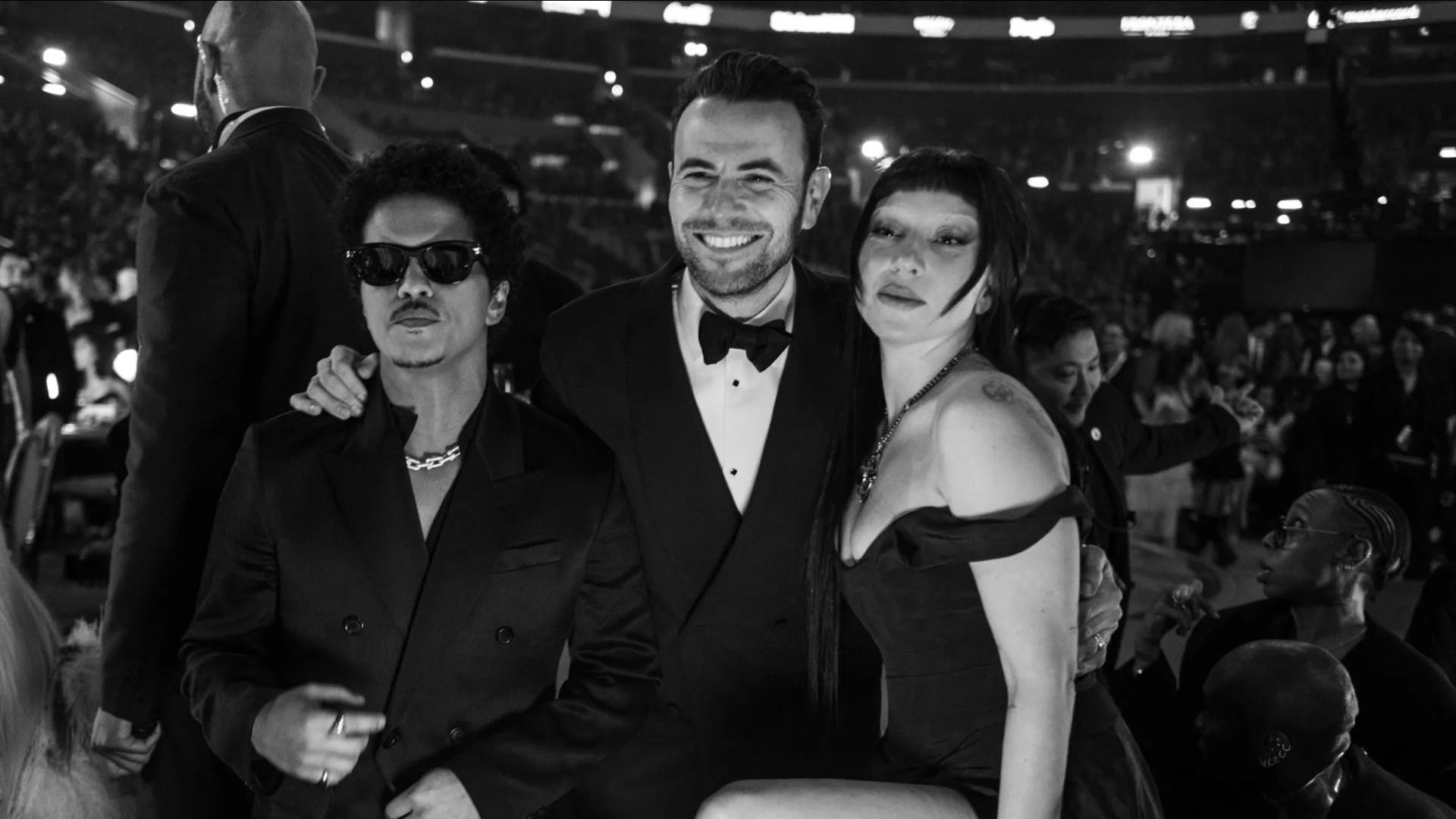 Bruno Mars, Ben Winston, and Lady Gaga onstage during the 67th Annual GRAMMY Awards - Source: Getty