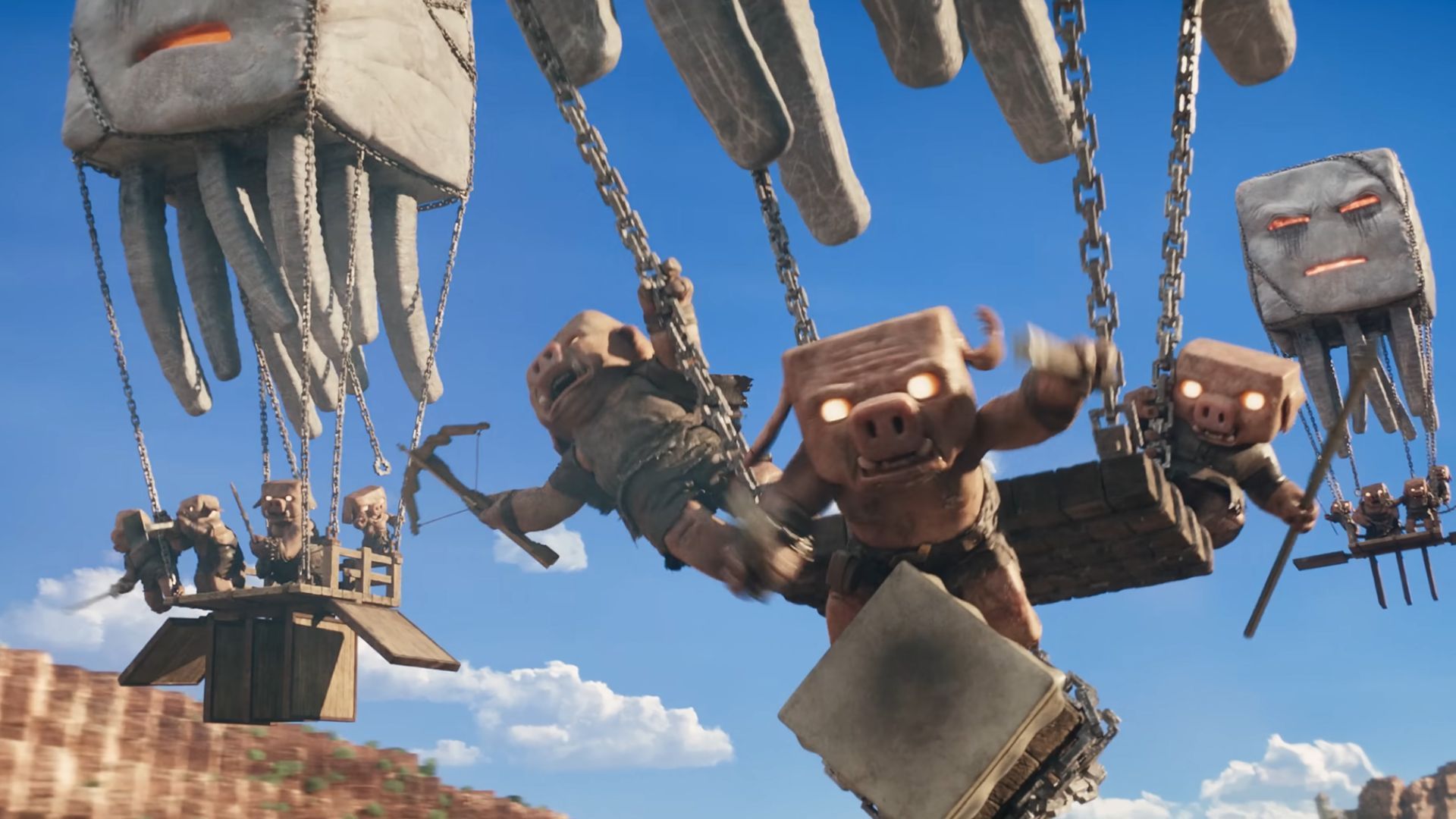 Block shaped pigs in A Minecraft Movie