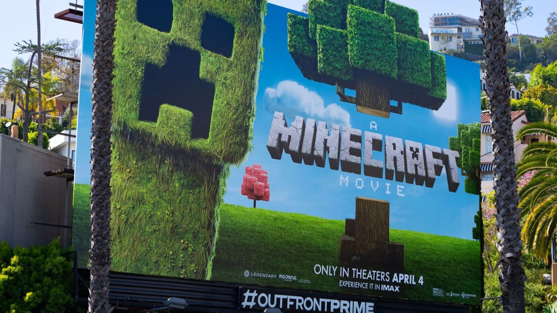 General view of a roadside billboard along the Sunset Strip promoting the new &quot;Minecraft&quot; movie - Source: Getty