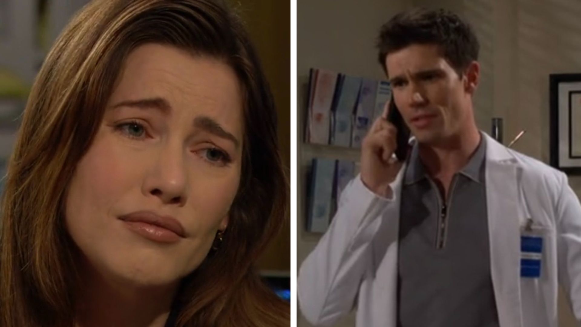 Steffy dotes on Liam while Finn is clueless upstairs on The Bold and the Beautiful | Image: CBS