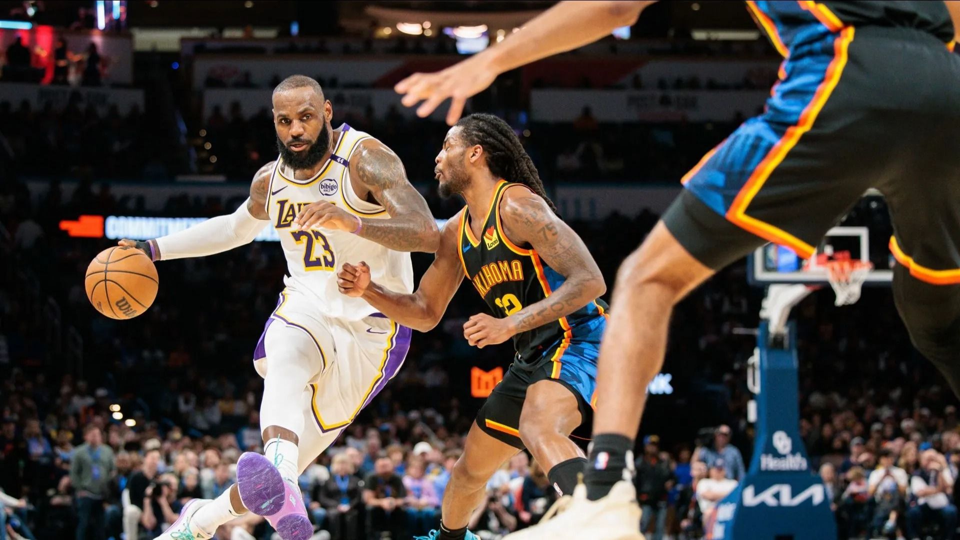 Lebron James in action in Los Angeles Lakers v Oklahoma City Thunder - Source: Getty