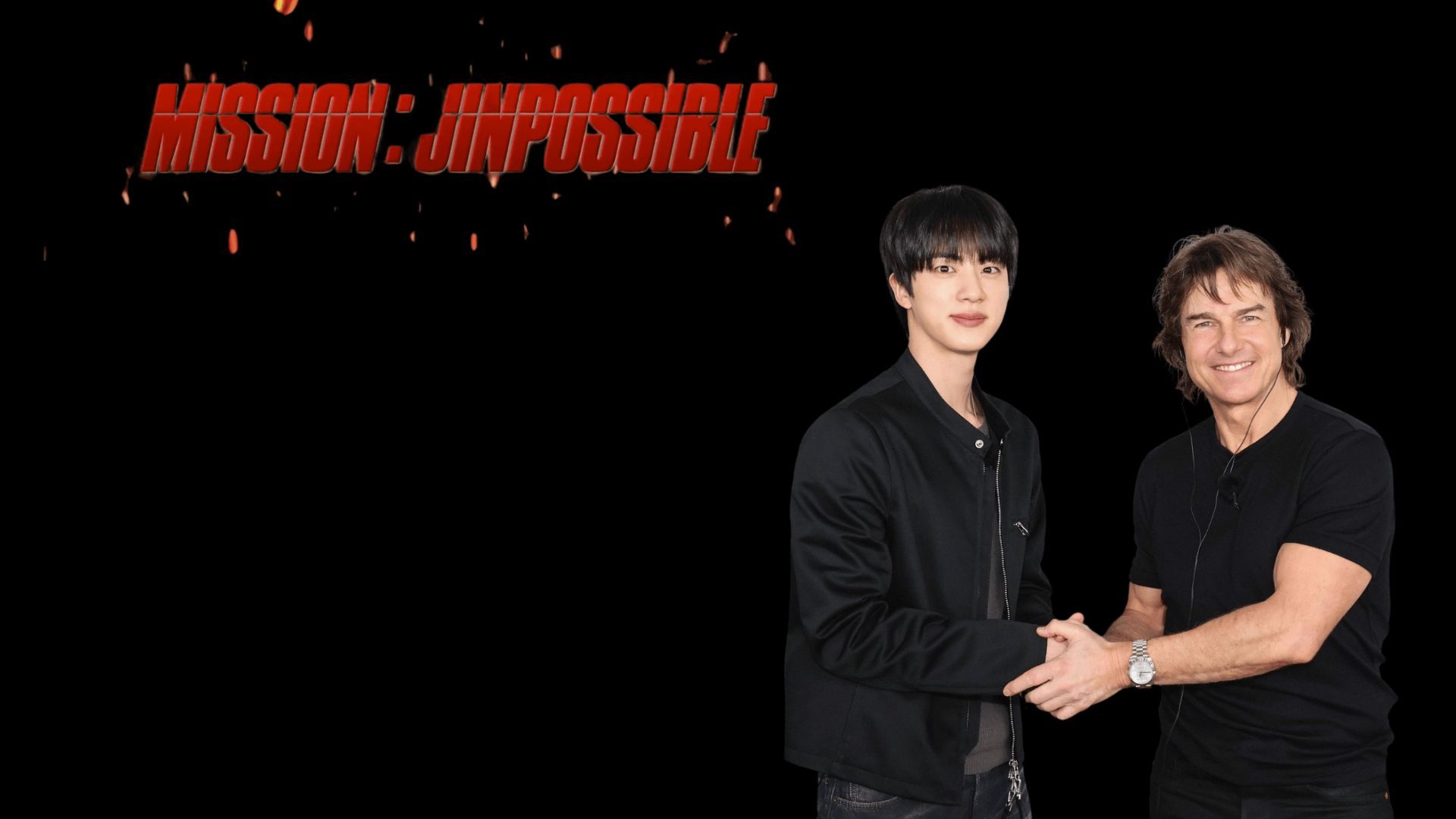 Jin of BTS with Tom Cruise in Run Jin | Image via: BagtanTV on YouTube | Collage by: Beatrix Kondo of Soap Central