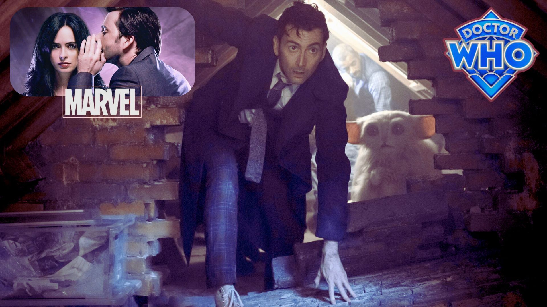 On the top left - David Tennant and Krysten riten in Marvel