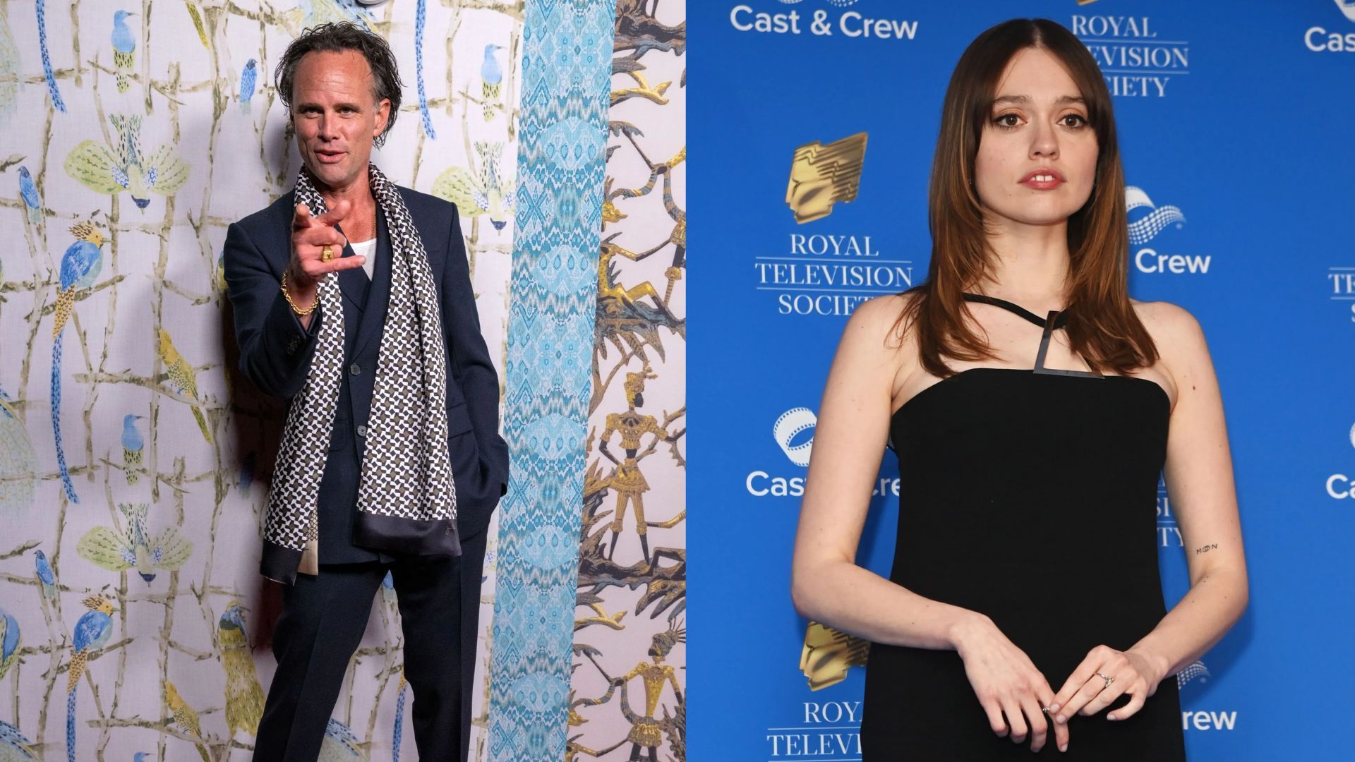 Walton Goggins &amp; Aimee Lou Wood - Source: Photo by Amanda Edwards/Getty Images, Photo by Alan Chapman/Dave Benett/Getty Images