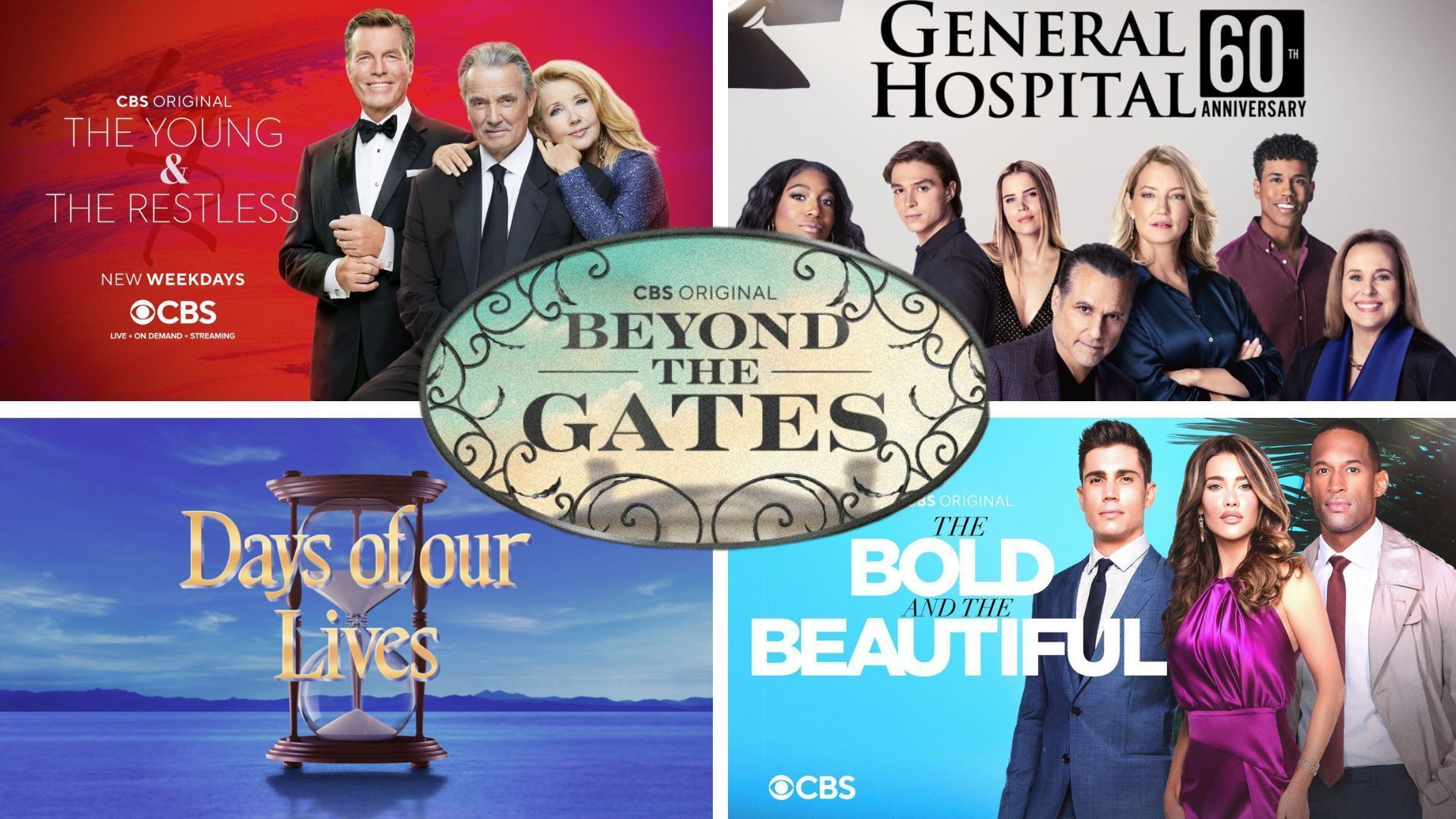 The Young and the Restless logo with B&amp;B, GH, DAYS, and BTG | Images: CBS, ABC, Peacock