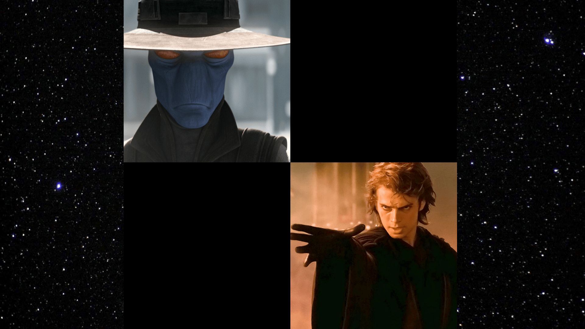 Cad Bane and Anakin Skywalker | Images via: Disney + | Collage by: Beatrix Kondo of Soap Central