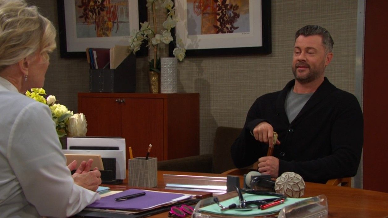 EJ (Dan Feuerriegel) had a proposal for Kayla (Mary Beth Evans). \Image: Peacock