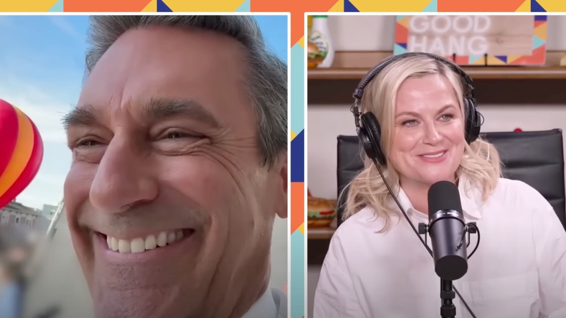 John Hamm with Amy Poehler during the podcast of Good Hang with Amy Poehler [Image via YouTube/Good Hang with Amy Poehler]