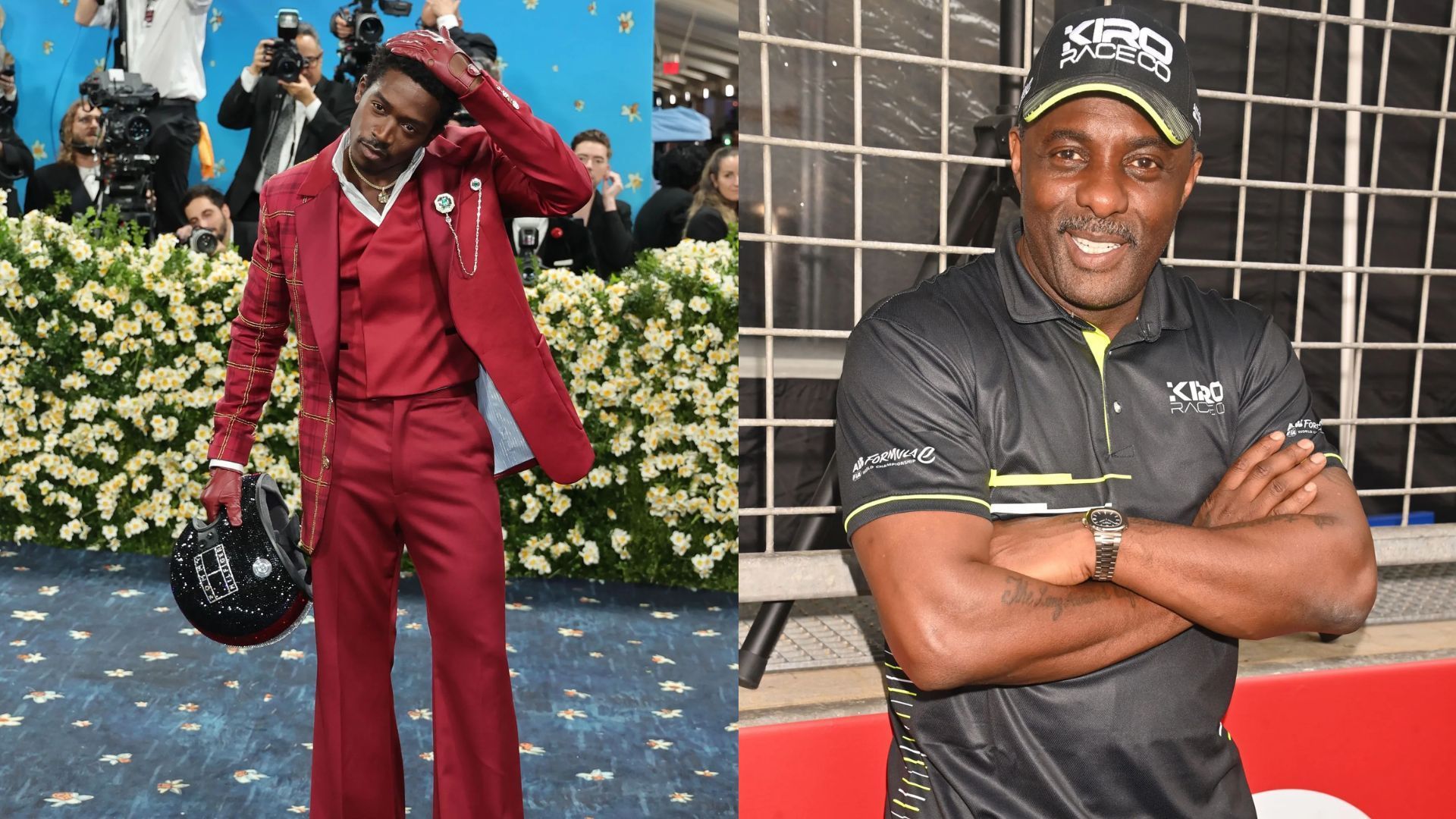 Damson Idris &amp; Idris Elba - Source: Photo by Savion Washington/Getty Images, Photo by Dave Benett/Getty Images for Jaguar TCS Racing