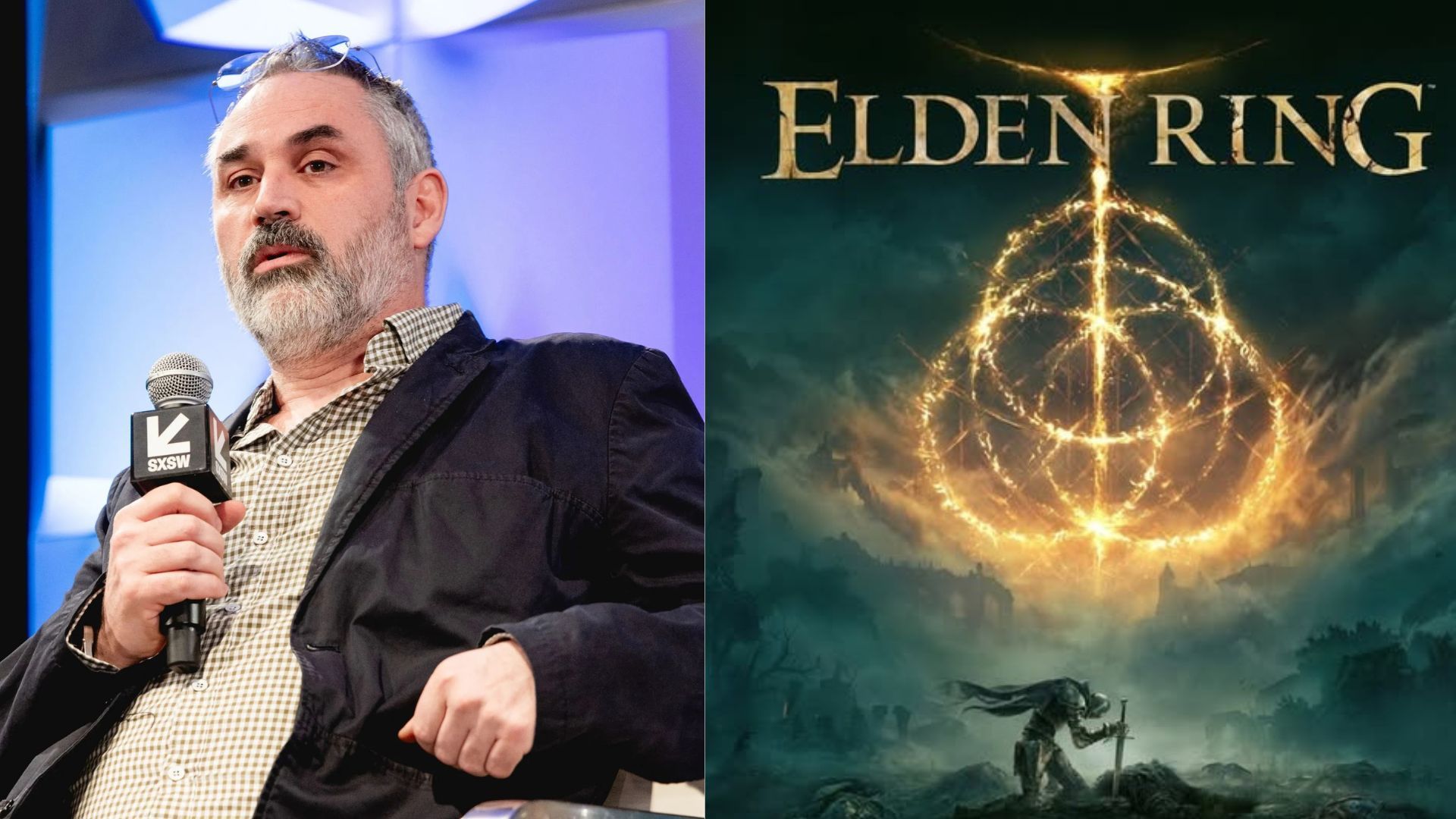 Alex Garland and Elden Ring game poster (Images via Getty and Instagram/@bandainamcous)