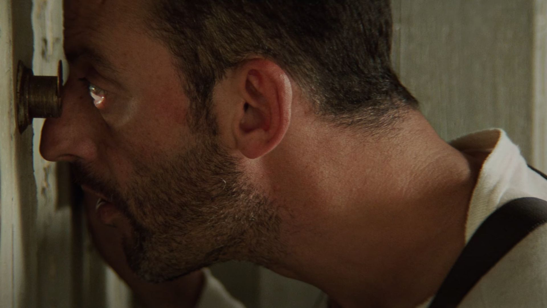 Leon watches through a peephole
