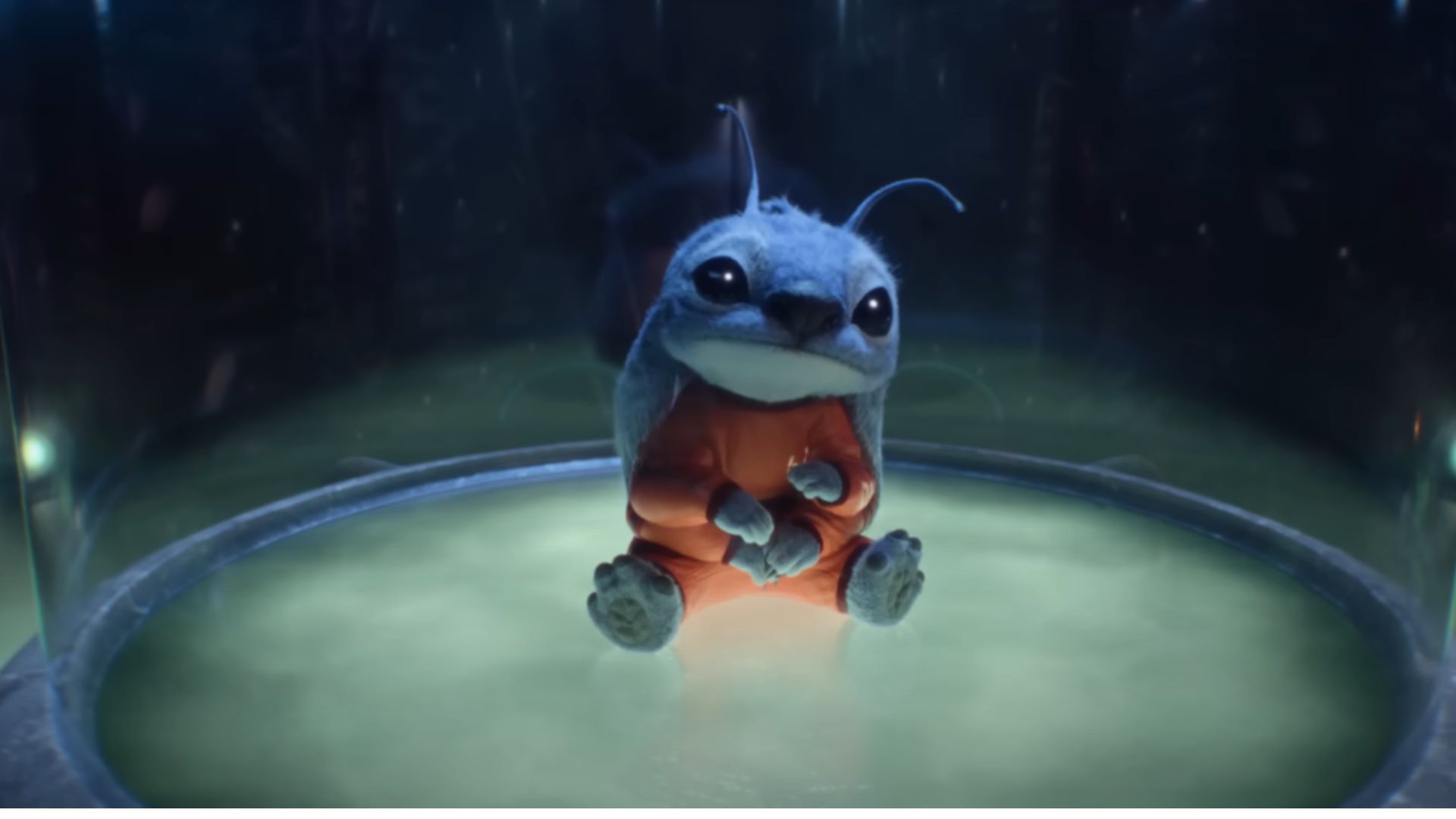 Stitch is seen confined in a mirror case