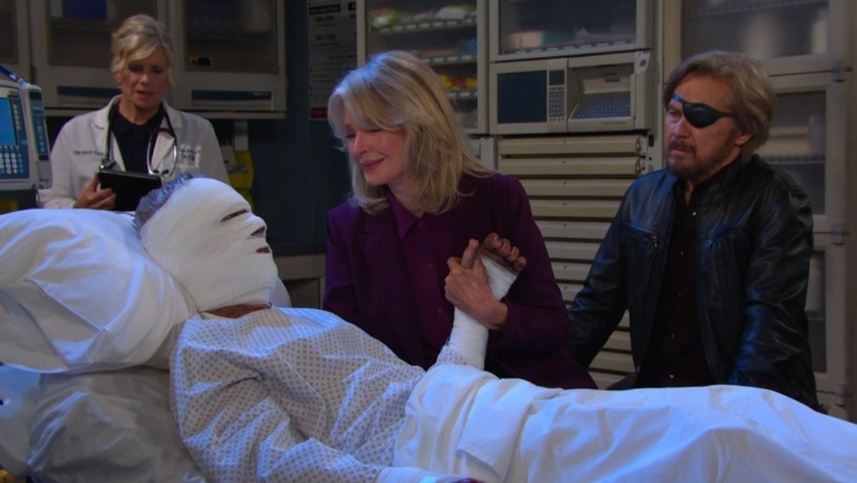 Marlena (Deidre Hall) and Steve (Stephen Nichols) willed John to live. \Image: Peacock