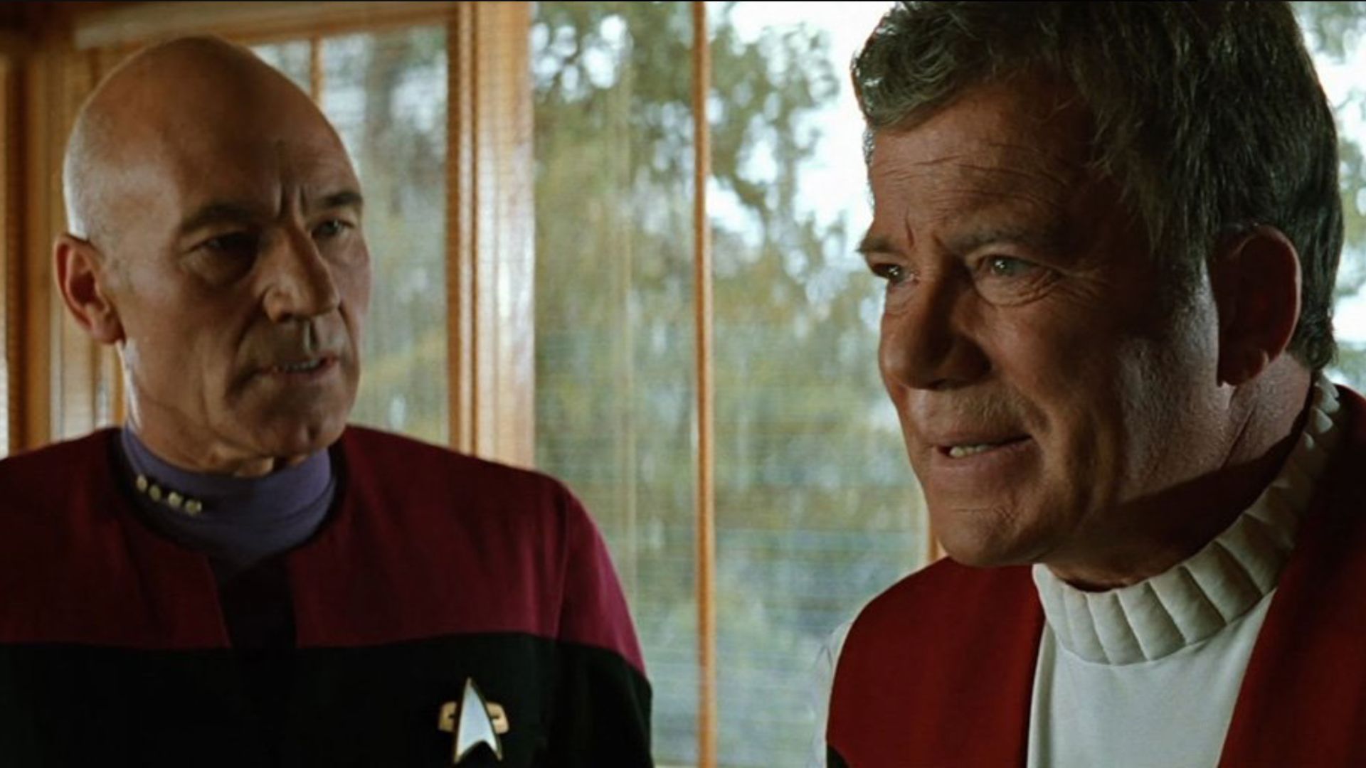 Captain Jean-Luc Picard and Captain James T. Kirk in Star Trek: Generations (Image via X/ Star Trek)