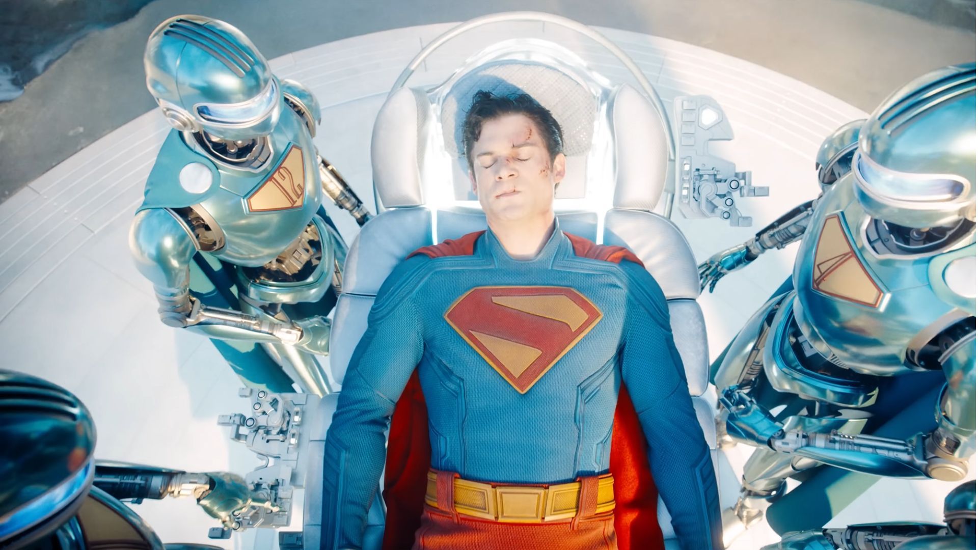 An injured Superman being treated using the rays of the sun