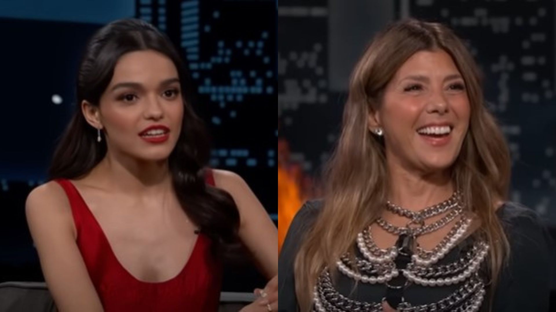 She Gets It From co-stars Marisa Tomei and Rachel Zegler on Jimmy Kimmel Live | Image source: Jimmy Kimmel Live on YouTube