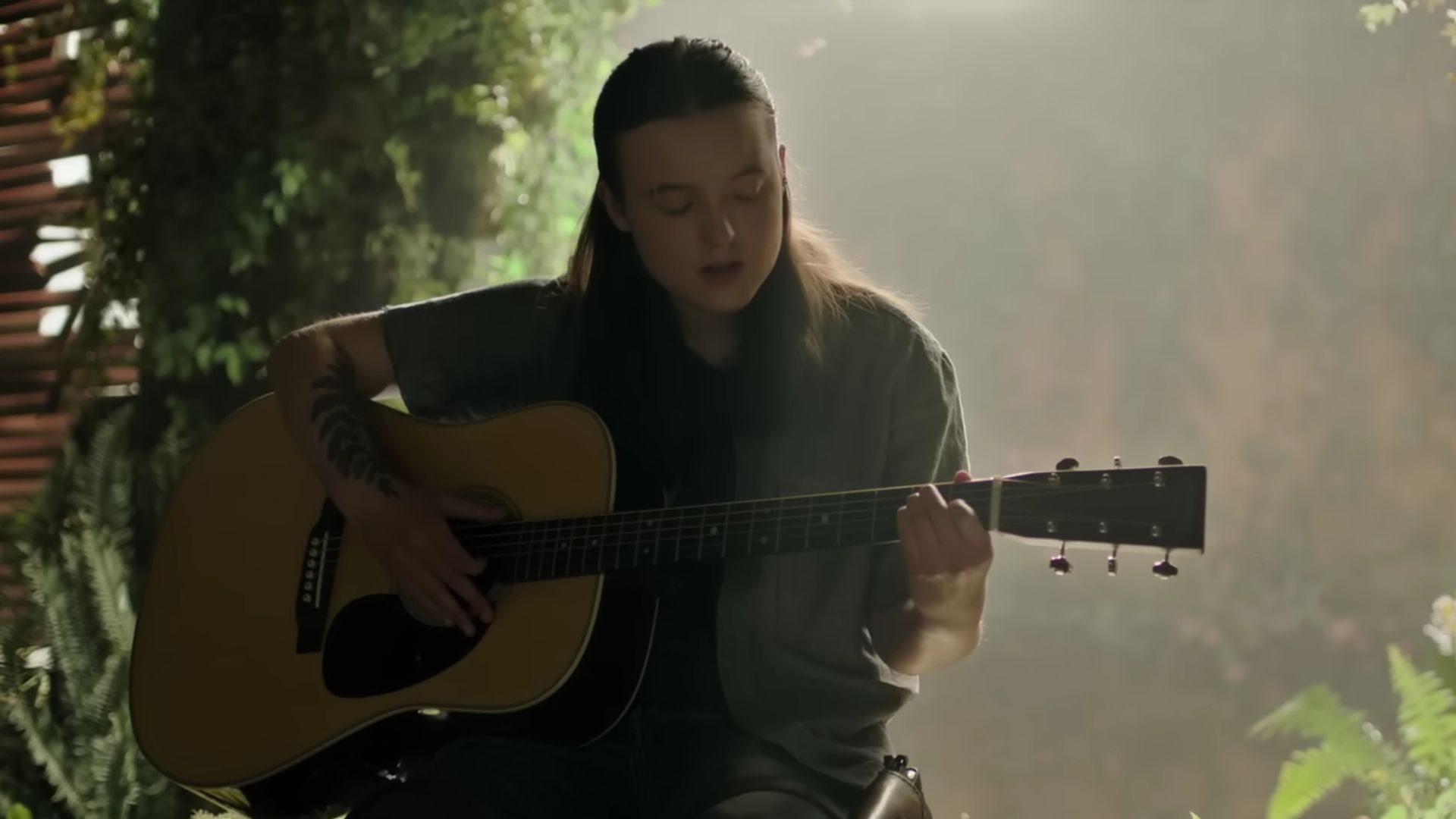 Ellie Singing Take On Me (Screenshot from Ellie Covers &quot;Take On Me&quot; The Last of Us Season 2 /Max on YouTube)
