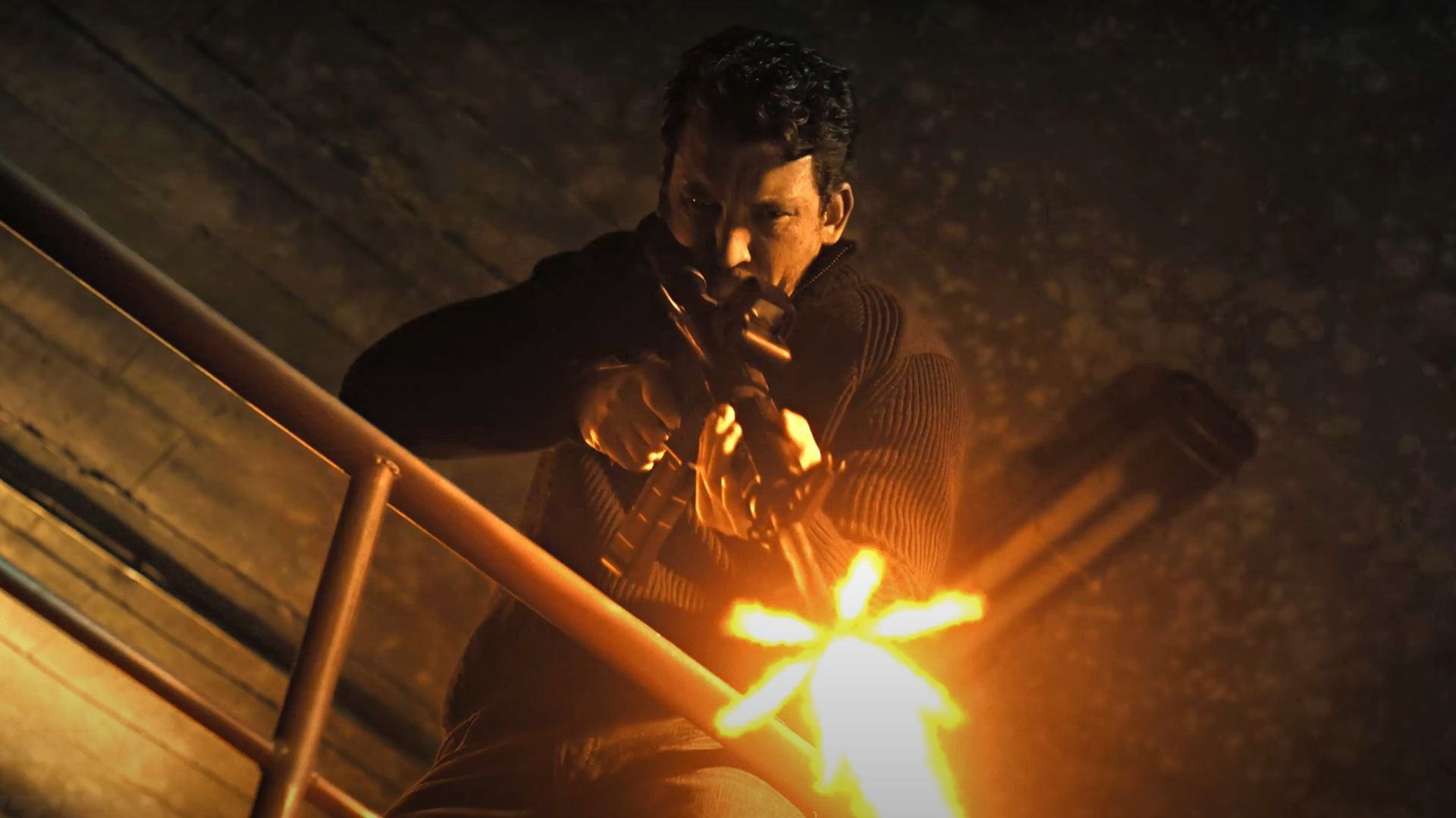Miles Teller firing an assault rifle in The Gorge