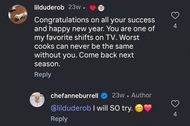 Burrell's response to an Instagram user's comment