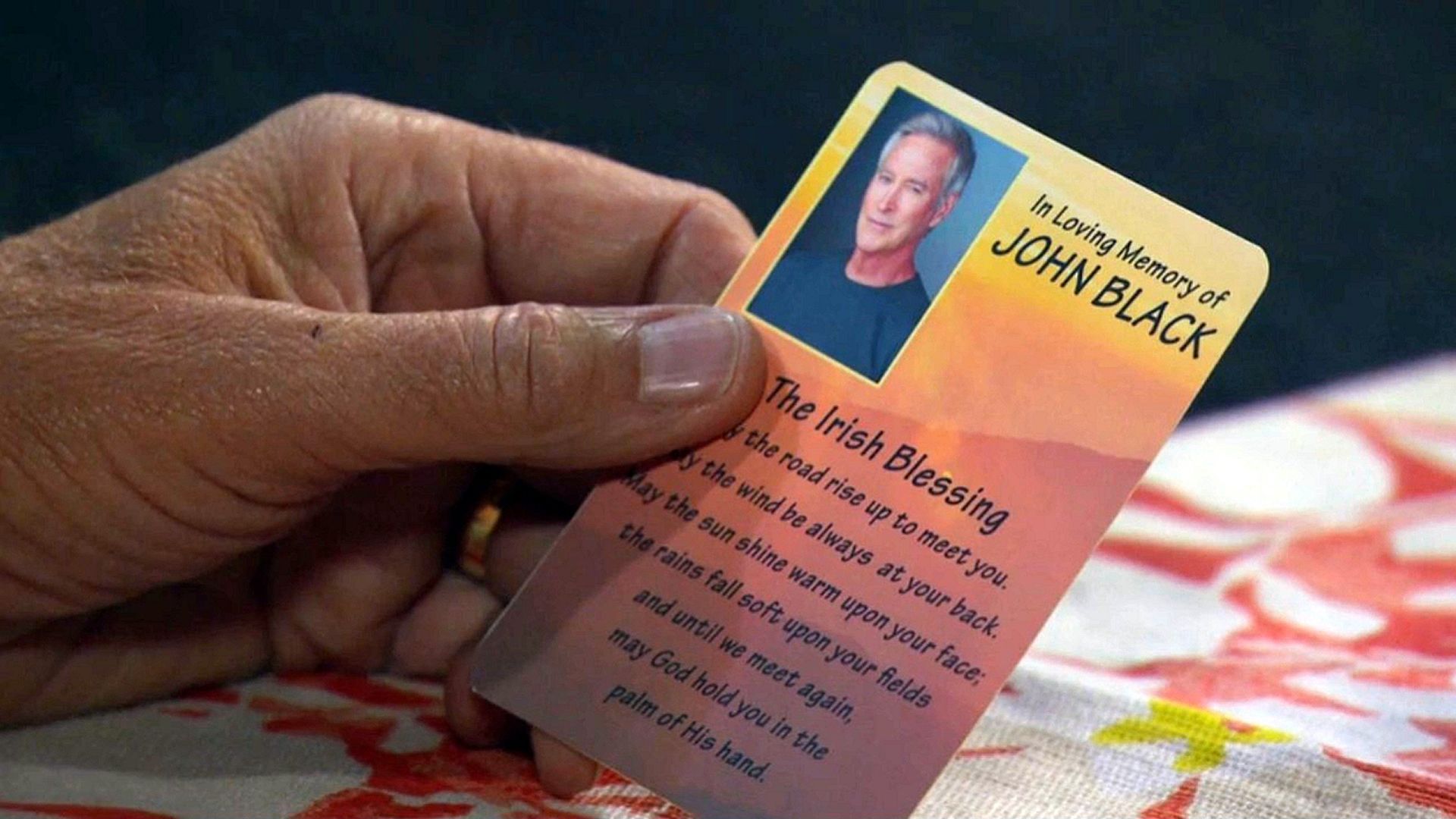 The funeral card for Days of Our Lives&#039; John Black. | Image Source: Peacock