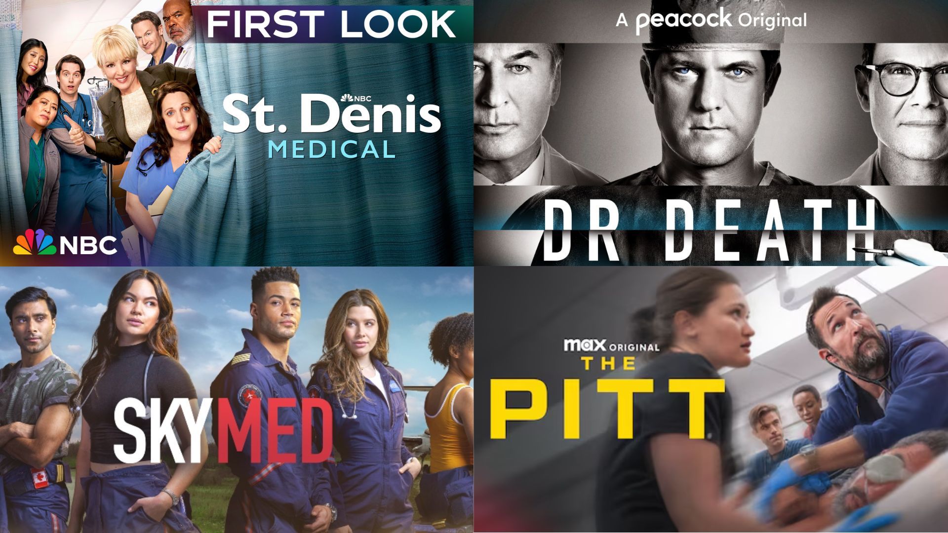 Must-watch medical TV dramas | Images via Peacock, CBC, Max and NBC