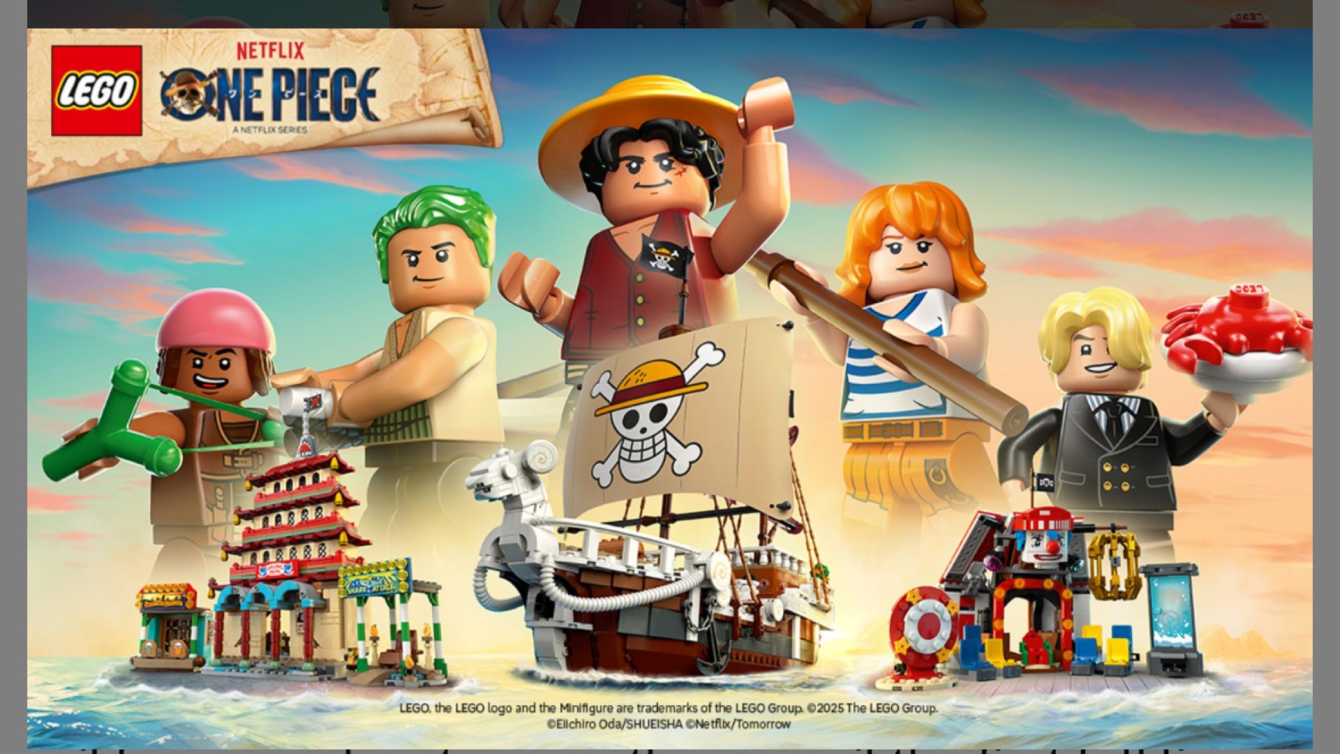 LEGO Group, in collaboration with Tomorrow Studios and Netflix, revealed their first LEGO ONE PIECE designs (Image via LEGO)
