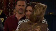 Nikki (Melody Thomas Scott) was embraced by her children, Victoria (Amelia Heinle) and Nick (Joshua Morrow), on The Young and the Restless | Image: CBS