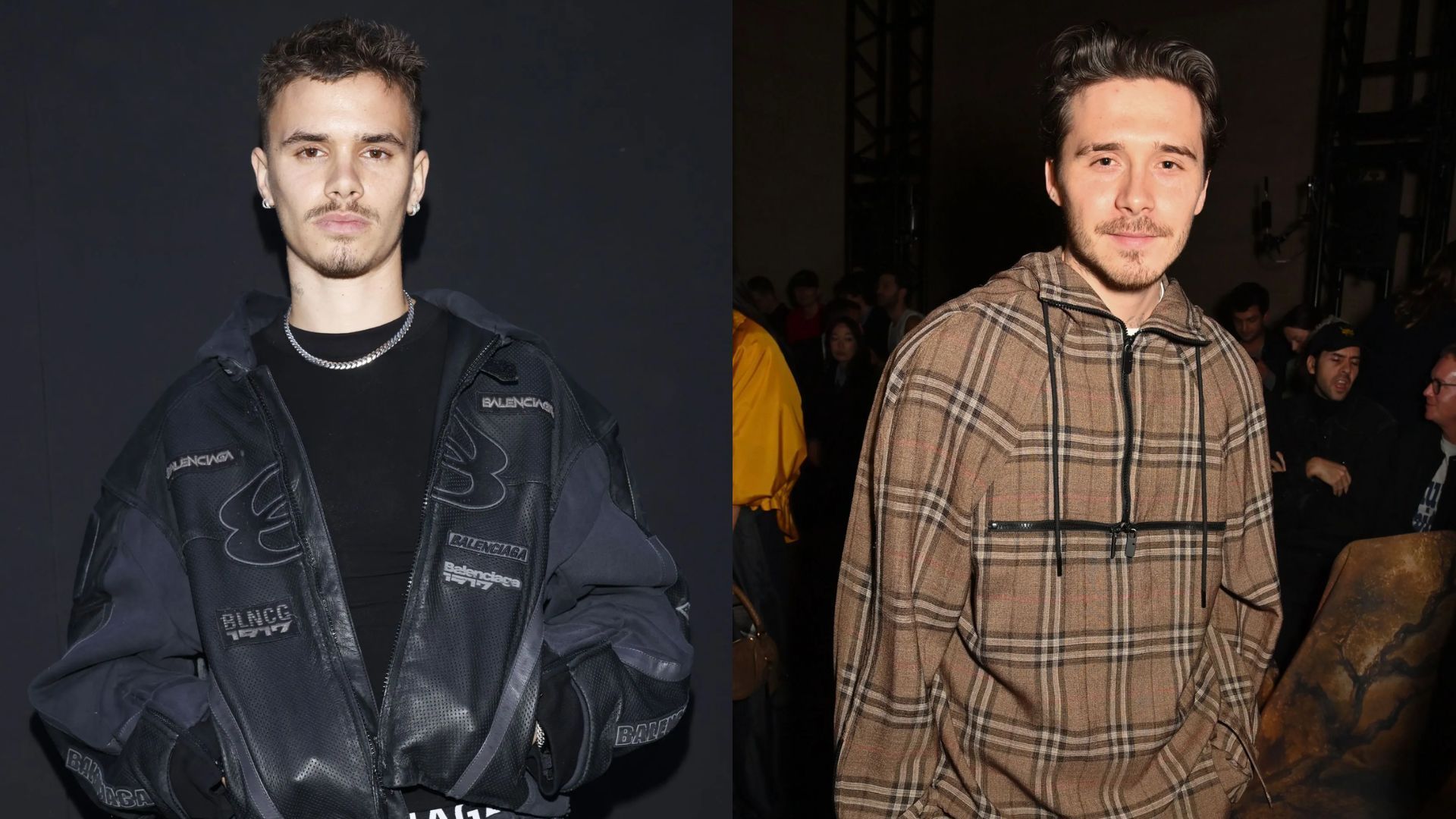 Romeo Beckham &amp; Brooklyn Beckham - Source: Photo by Claudio Lavenia/Getty Images for Balenciaga &amp; Photo by Dave Benett/Getty Images for Burberry
