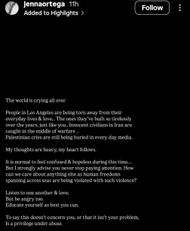 Jenna Ortega took to Instagram to share her thoughts