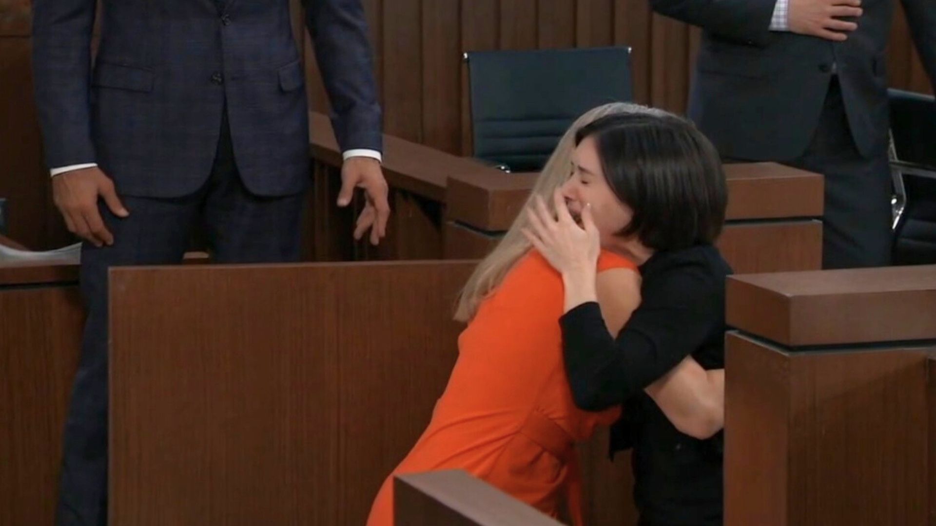 Willow collapses in Nina&#039;s arms after losing custody of Wiley and Amelia on General Hospital | Image: ABC|