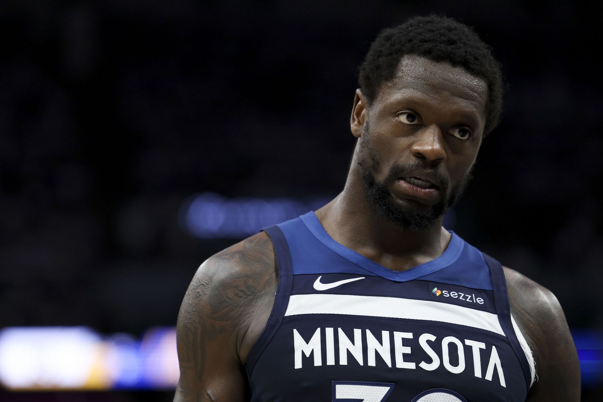 Julius Randle reacts during the NBA Playoffs against the Golden State Warriors- Source: Getty