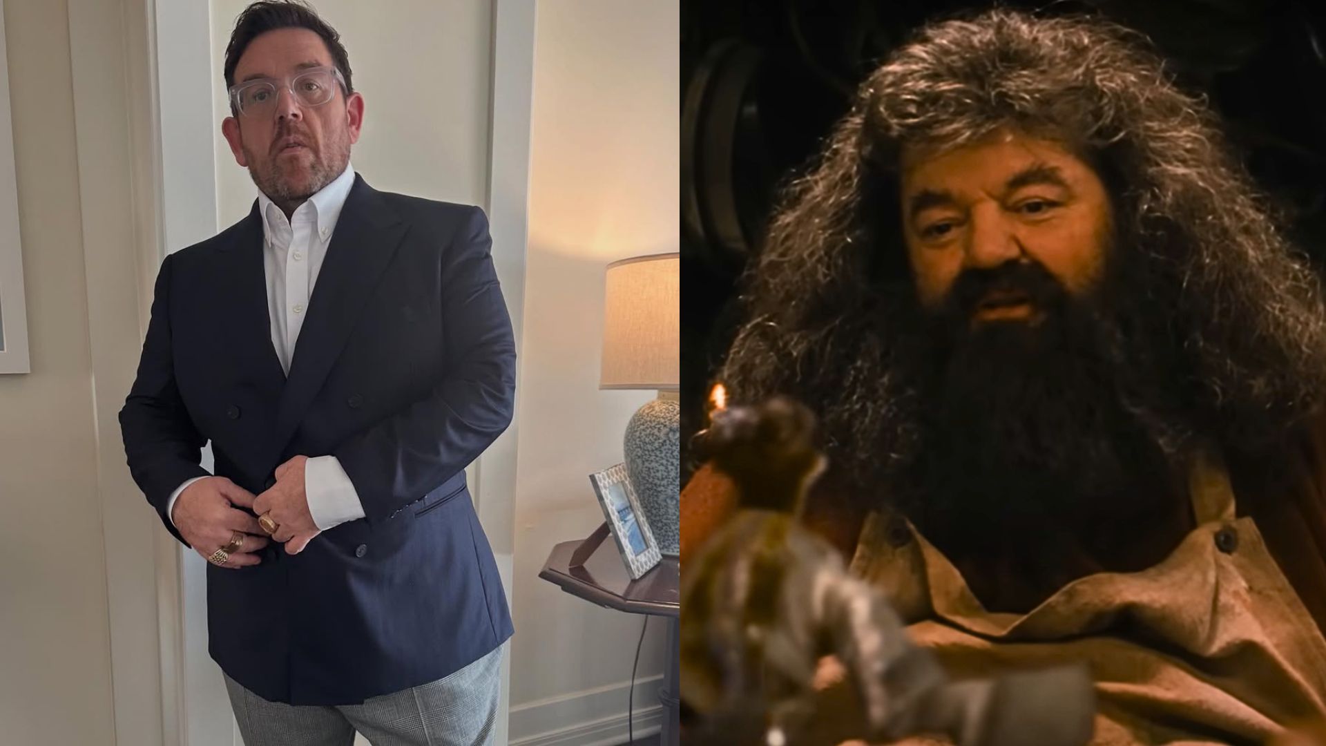 &lsquo;Hagrid&rsquo; Nick Frost reveals how long the filming of a season would last (Images via Instagram/@friedgold and Harry Potter)