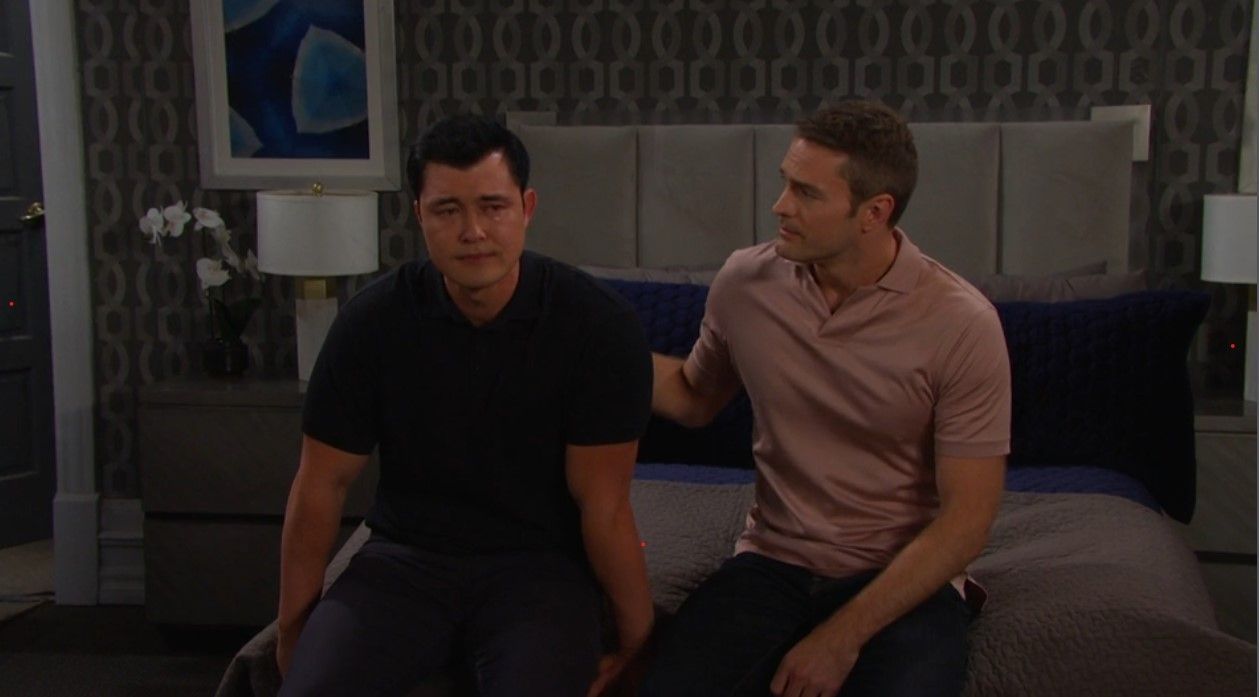 Paul (Christopher Sean) took comfort from Andrew (Colton Little). \Image: Peacock
