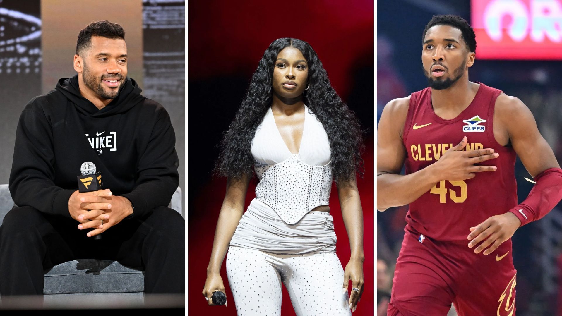 From Left to Right: Russell Wilson, Coco Jones and Donovan Mitchell (Images via Getty)