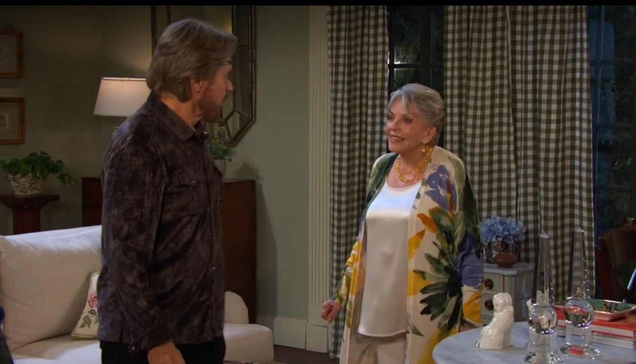 Steve (Stephen Nichols) had good news for Julie (Susan-Seaforth Hayes). \Image: Peacock
