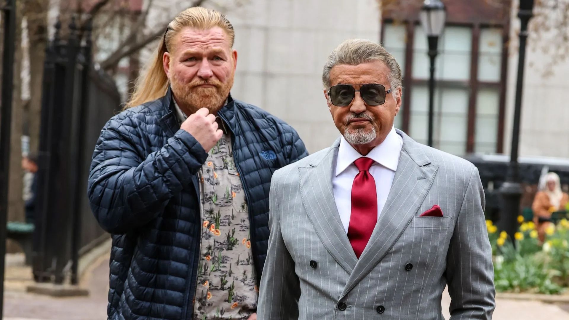 Mike &quot;Cash Flo&quot; Walden and Sylvester Stallone are seen on the set of Tulsa King Season 2 (Source: Getty)