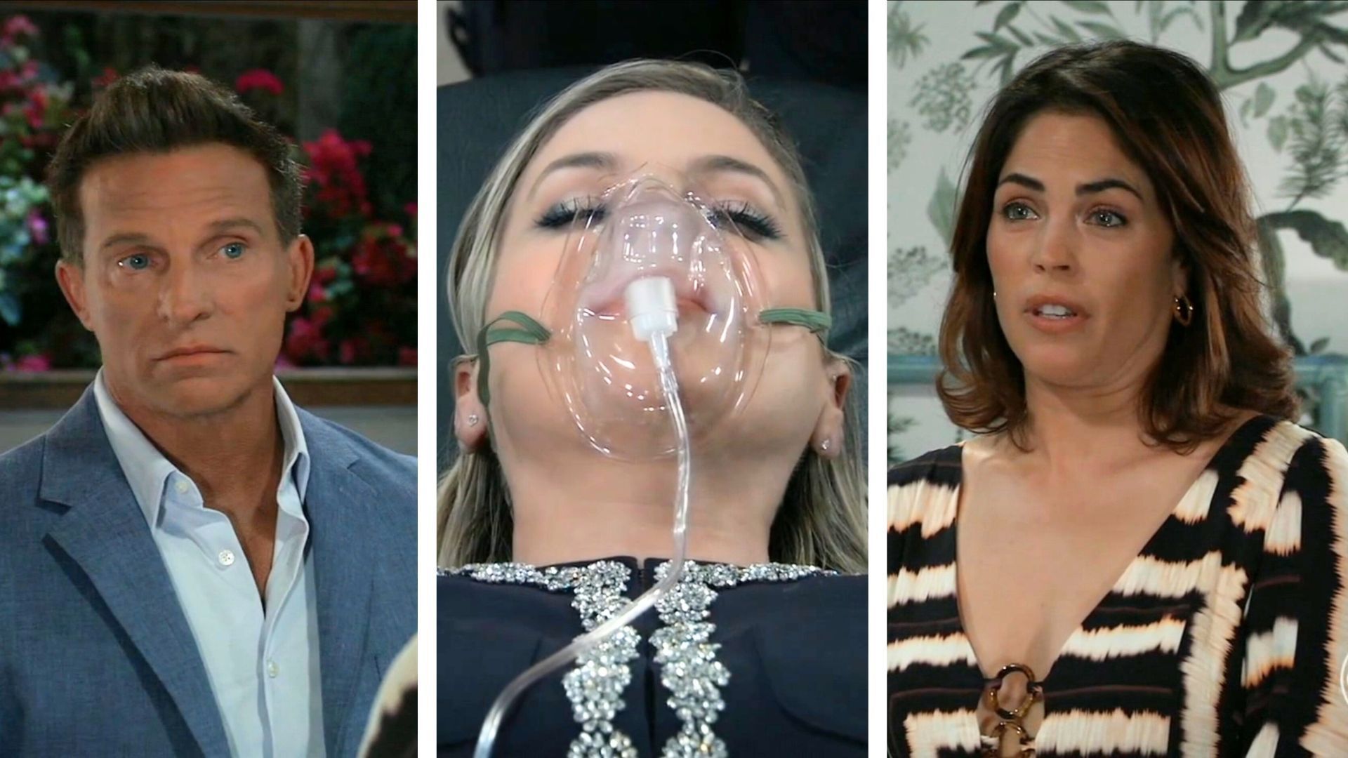 Jason (Steve Burton) and Britt (Kelly Thiebaud) talked while Maxie (Kristen Storms) flatlined on General Hospital | Image: ABC