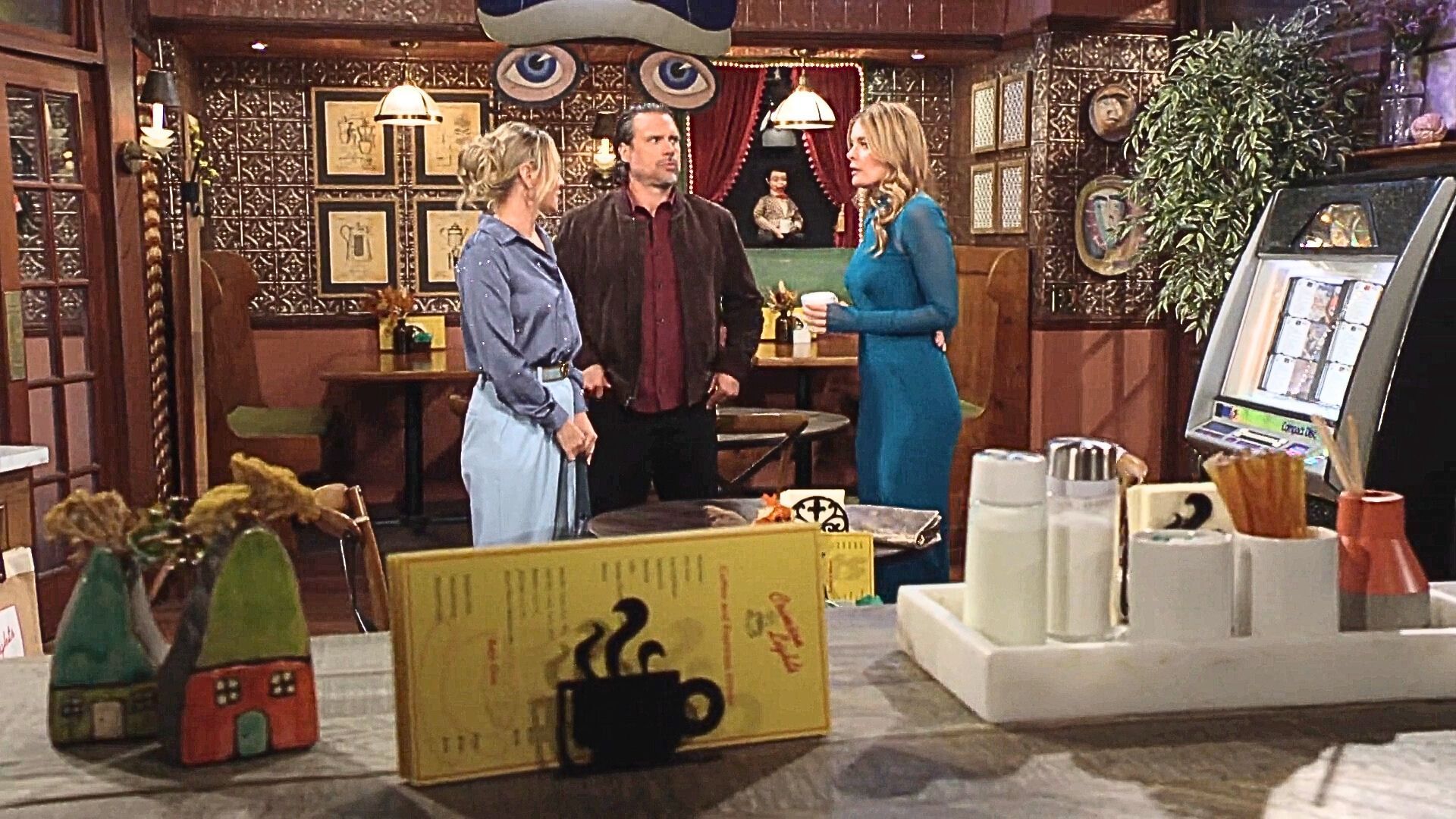 Sharon, Nick, and Phyllis met at Crimson Lights on The Young and the Restless | Image: CBS