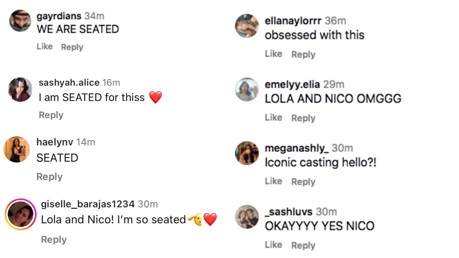 A compilation of the appreciation comments about the cast of The Young People | Image via @Instagram/nicoparker
