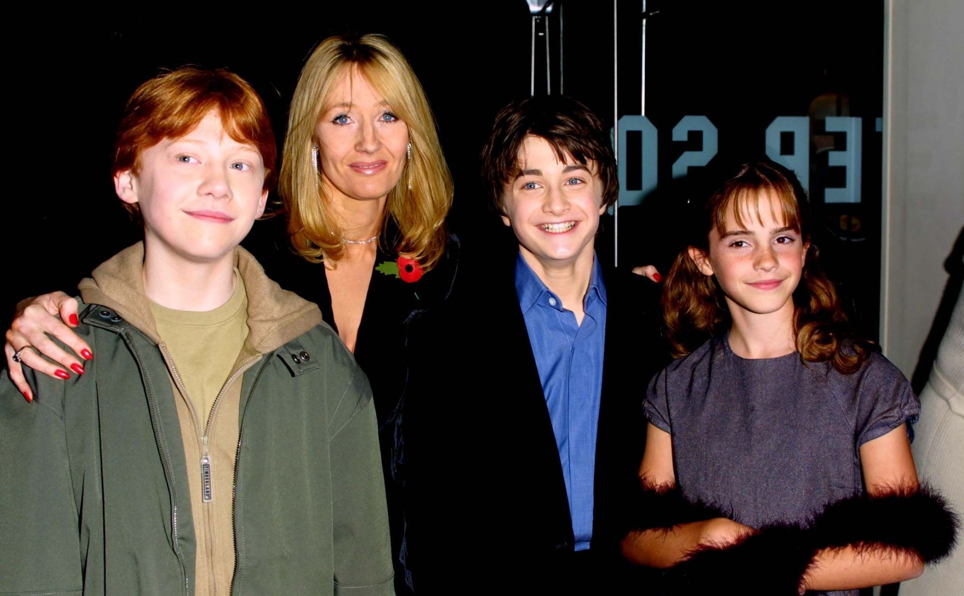Rupert Grint, JK Rowling, Daniel Radcliffe and Emma Watson at the Harry Potter premiere in London - Source: Getty