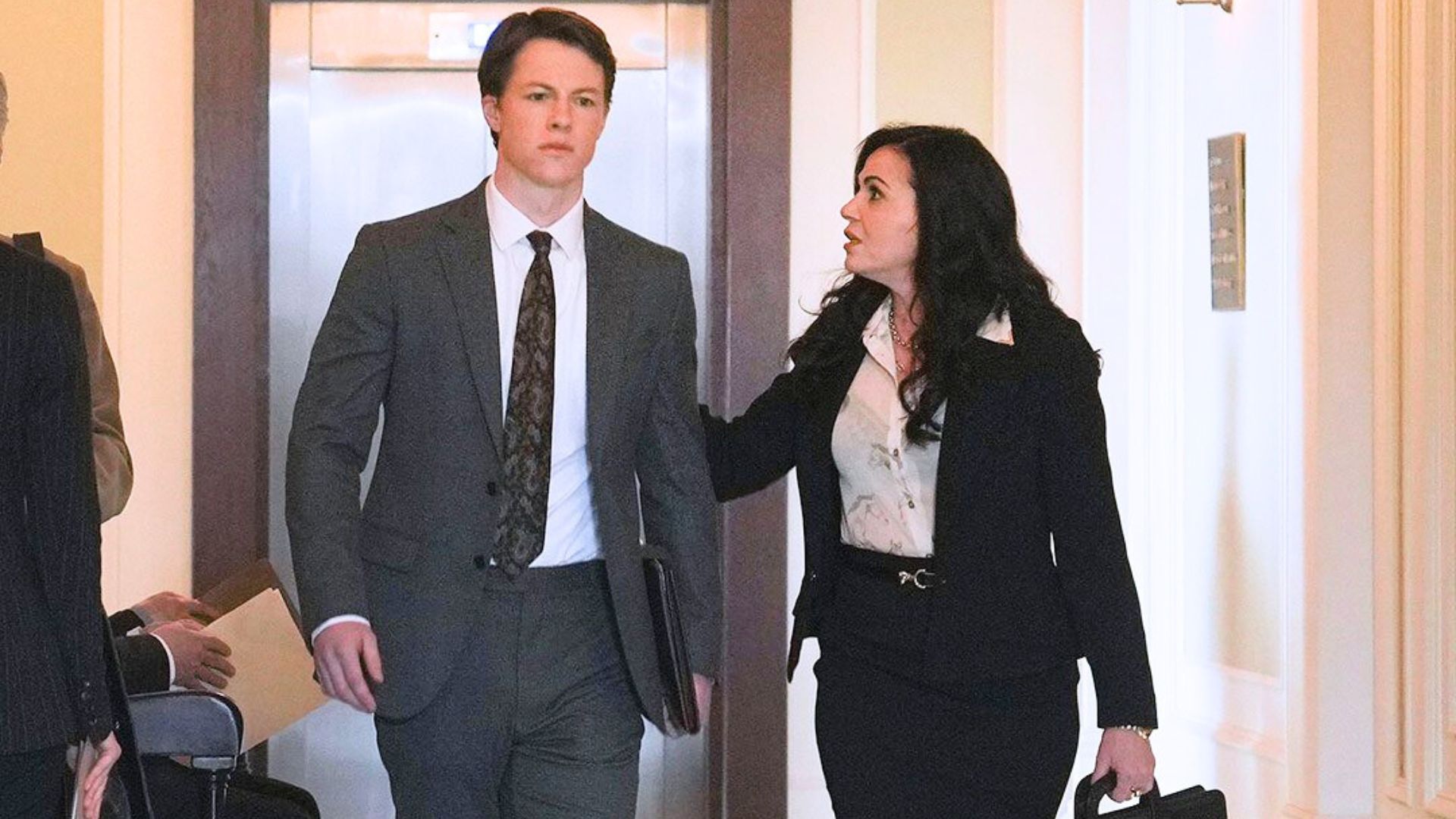 Milo Callaghan and Lana Parrilla in The Rainmaker | Image via Instagram: usanetwork