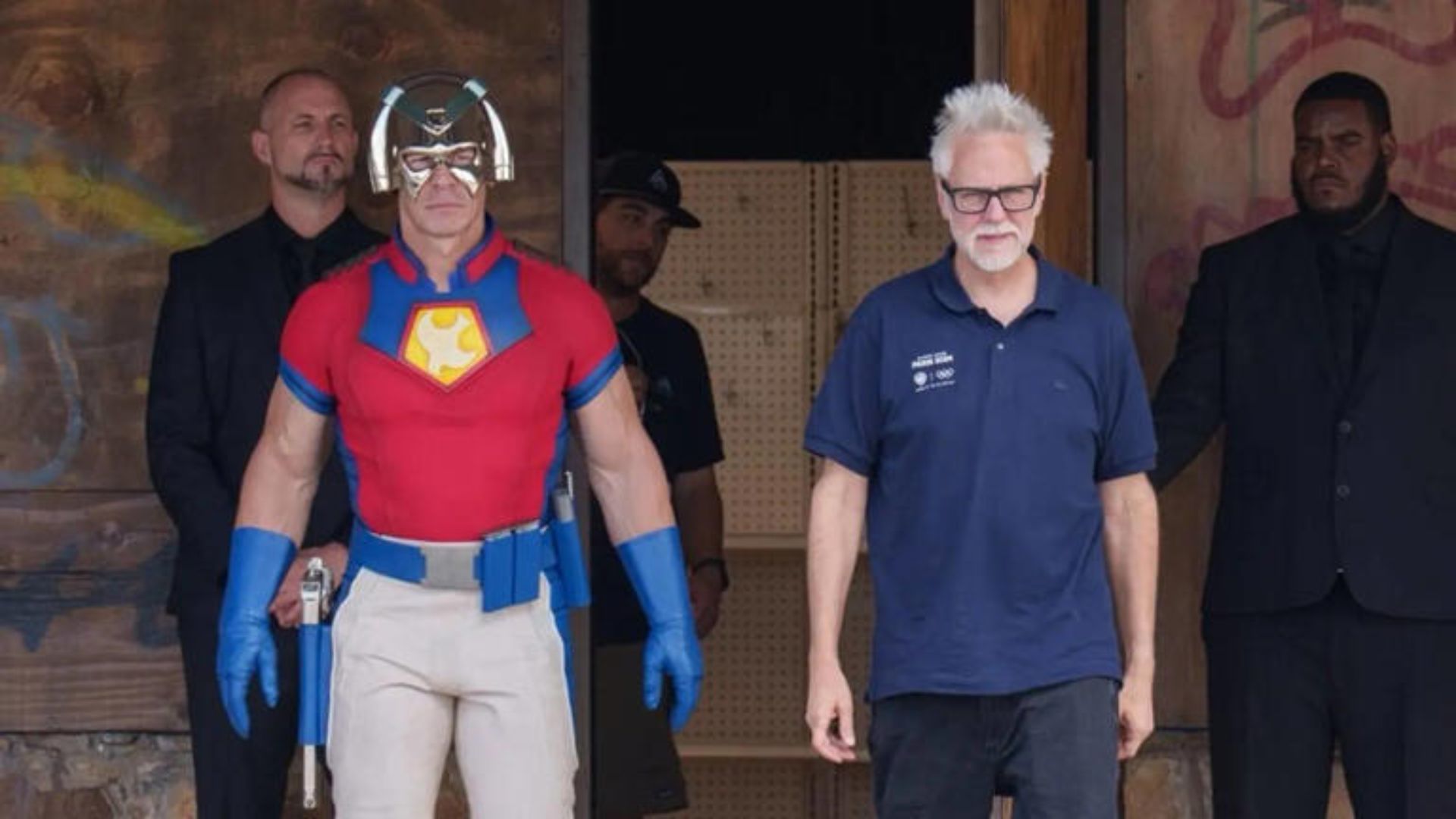 John Cena as Peacemaker and James Gunn | Image via HBO Max